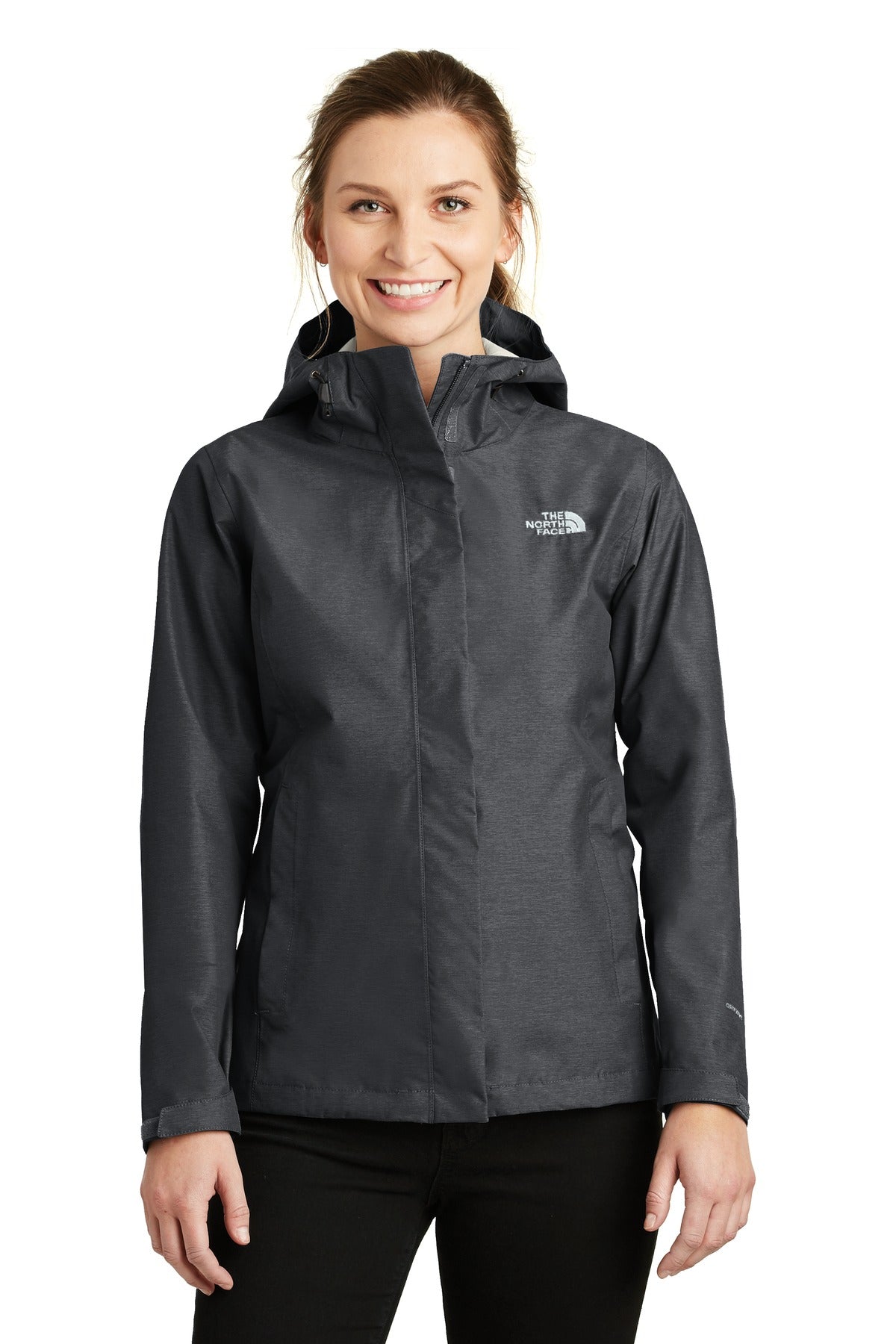 Front View of TNF Dk Grey He The North Face Women's DryVent Rain Jacket. NF0A3LH5